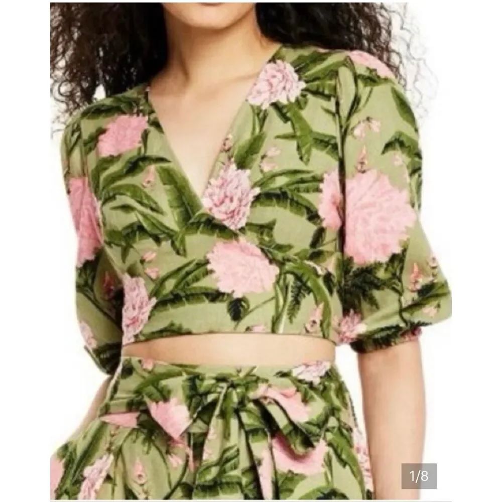 Aguabendita X Target Pink Peony & Green Linen Wrap Top sz XL NWT